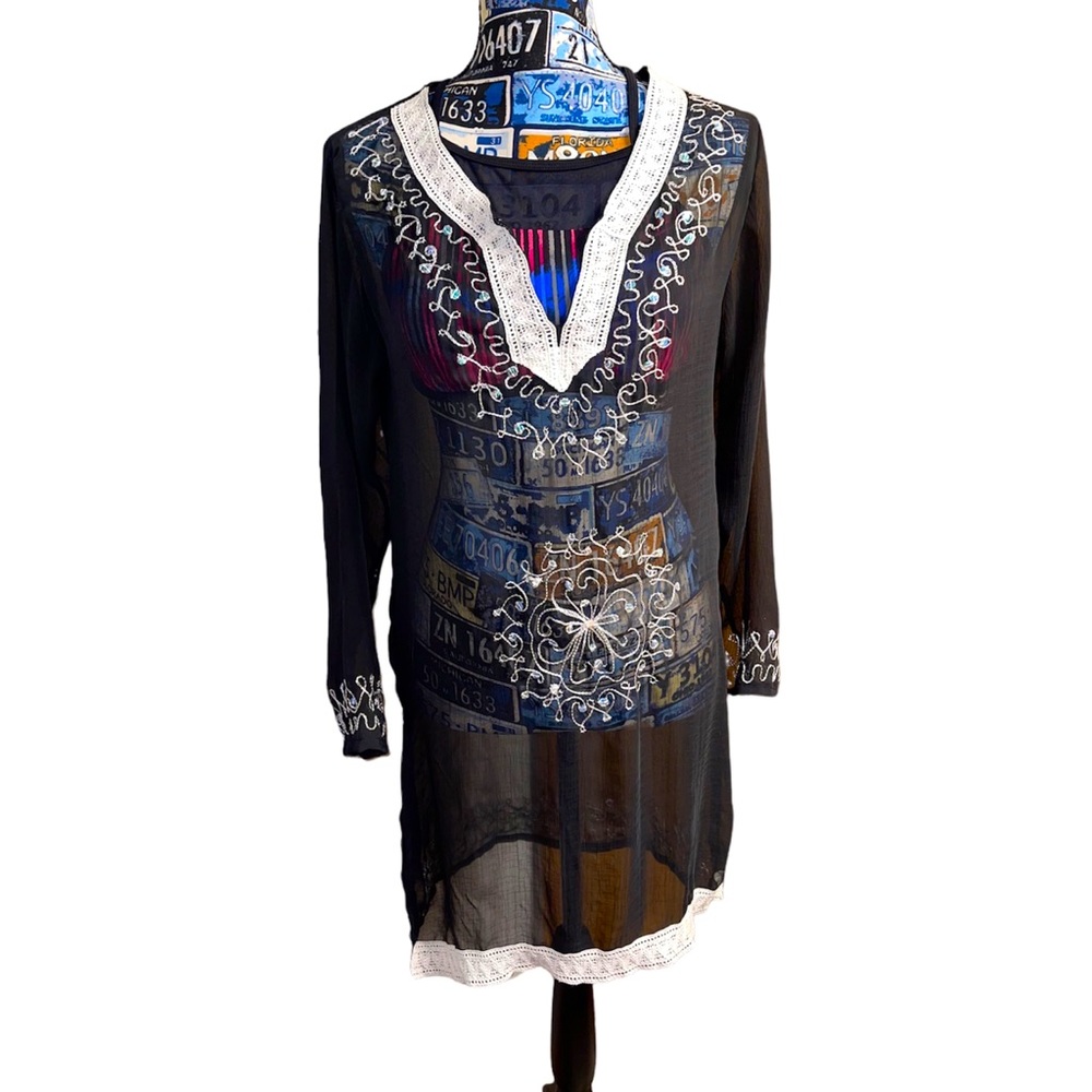 Resort Beach Swimsuit Coverup Dress with Embroidery and Lace